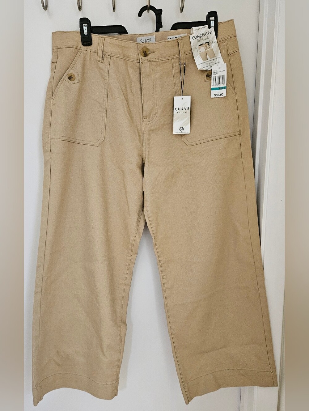 Curve Appeal Women's Sz 16 Comfort Waist High Rise Wide Leg Pants Safari Tan NWT